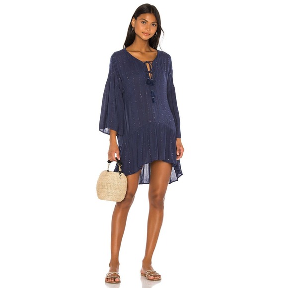 PilyQ revolve Angelica Sequin Tunic Dress‎ Navy Blue XS/S Long Sleeve Tiered